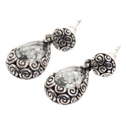 Lime Teardrops Prasiolite Sterling Silver Dangle Earrings from Bali