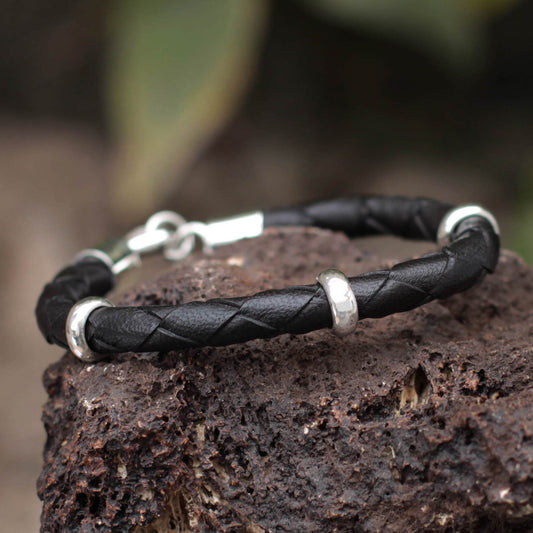 Men's Black Braided Leather Bracelet