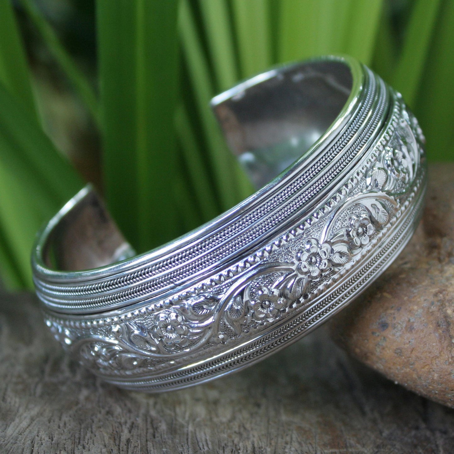 Floral Imagination Silver Cuff Bracelet