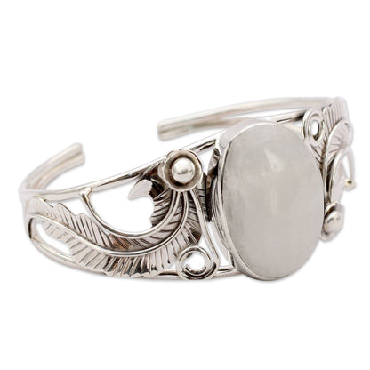 Rainbow Moonstone & Sterling Silver Floral Cuff Bracelet