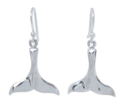 Glistening Whale Silver Dangle Earrings