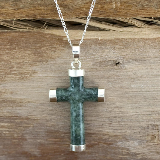 Jade & Sterling Silver Cross Pendant Necklace