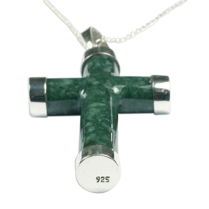 Jade & Sterling Silver Cross Pendant Necklace