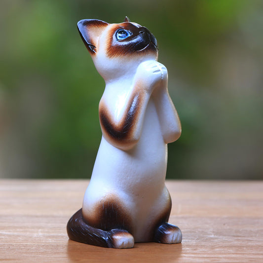 Siamese Cat Wish Albesia Wood Sculpture