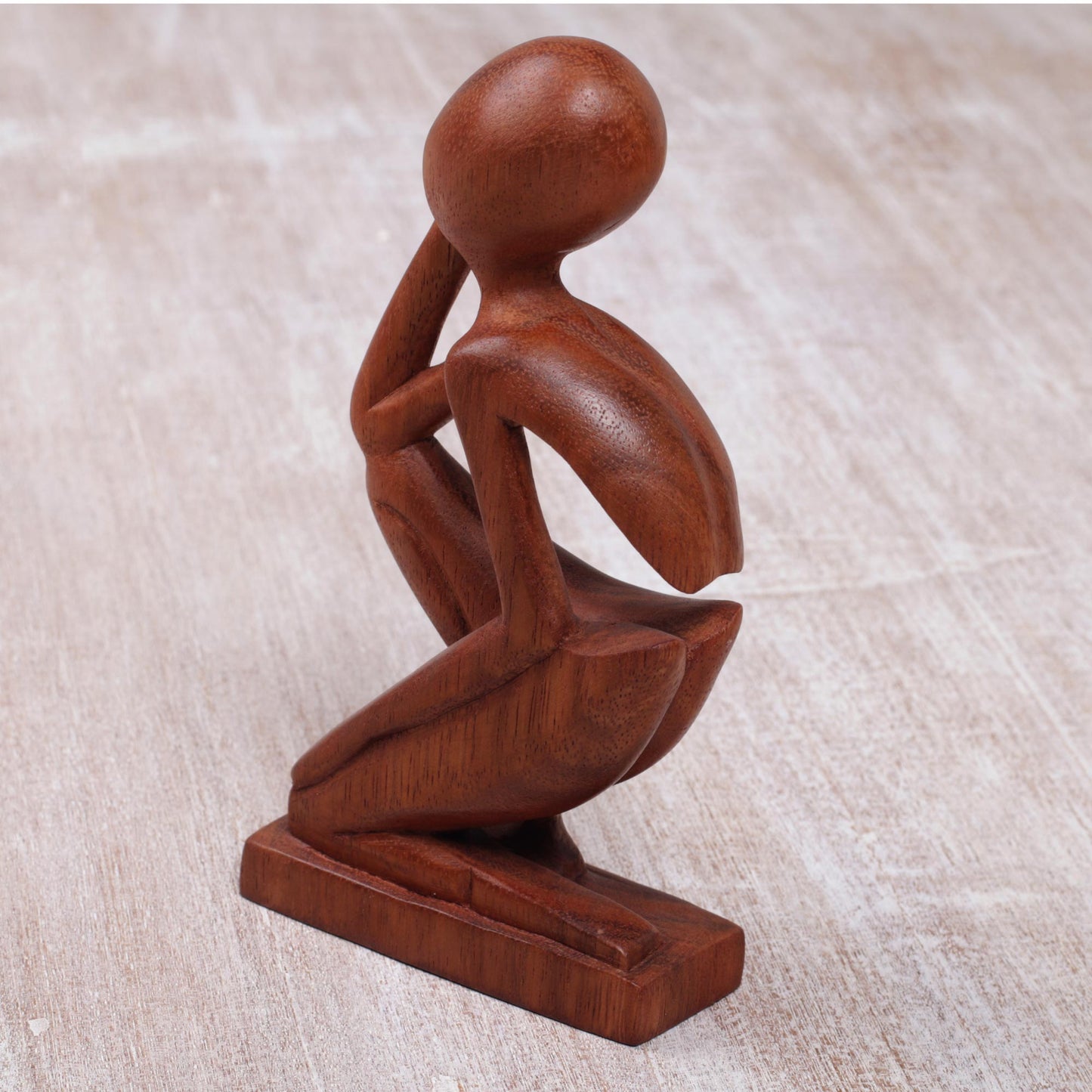 Alone Hand Made Thought and Meditation Wood Sculpture