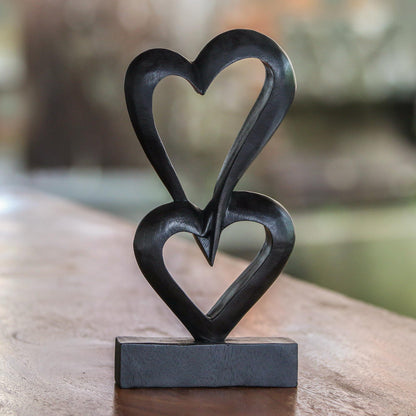 Linking Hearts Romantic Wood Sculpture