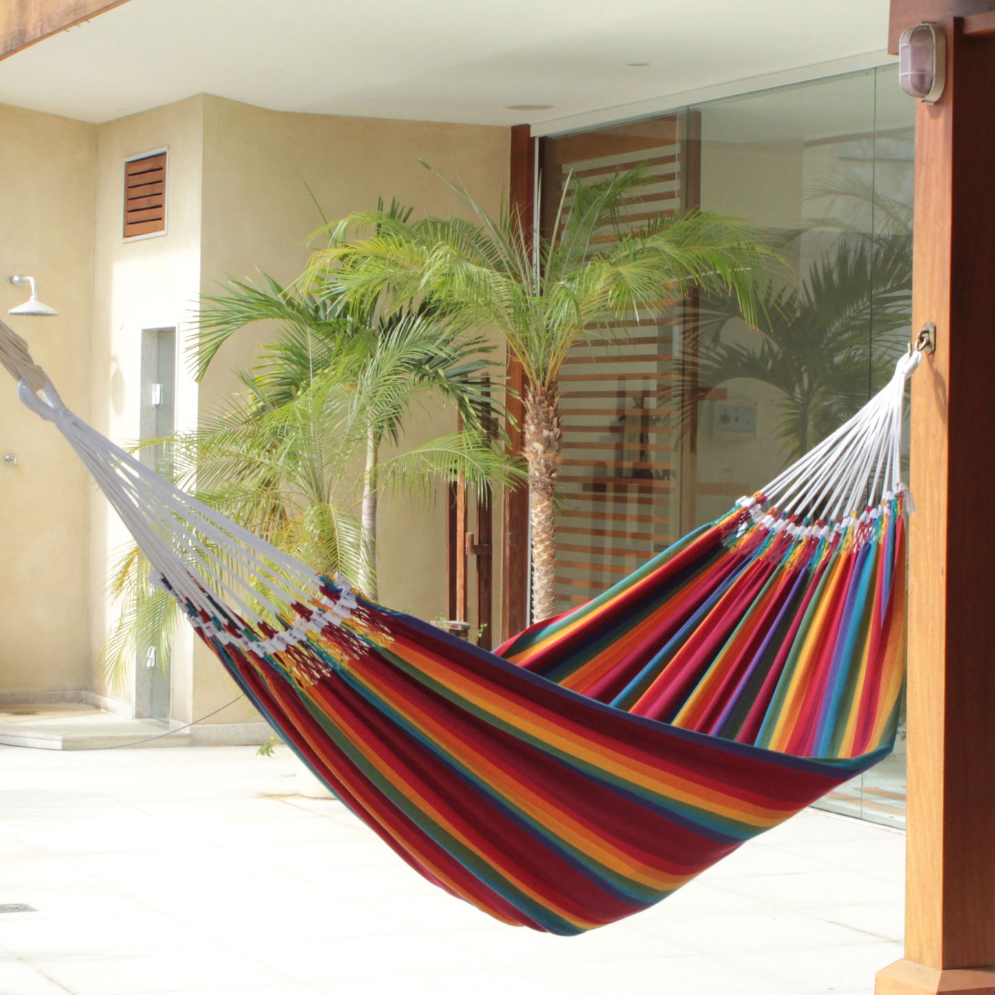 Brazilian Rainbow Cotton Striped Fabric Hammock (Double)