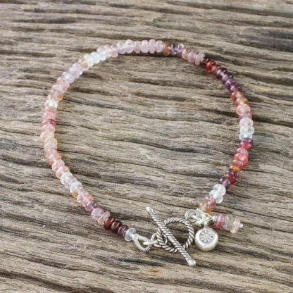 Rosy Rain Spinel Beaded Bracelet with Flower Charm