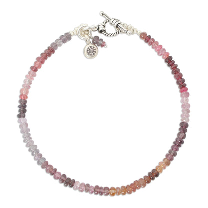 Rosy Rain Spinel Beaded Bracelet with Flower Charm