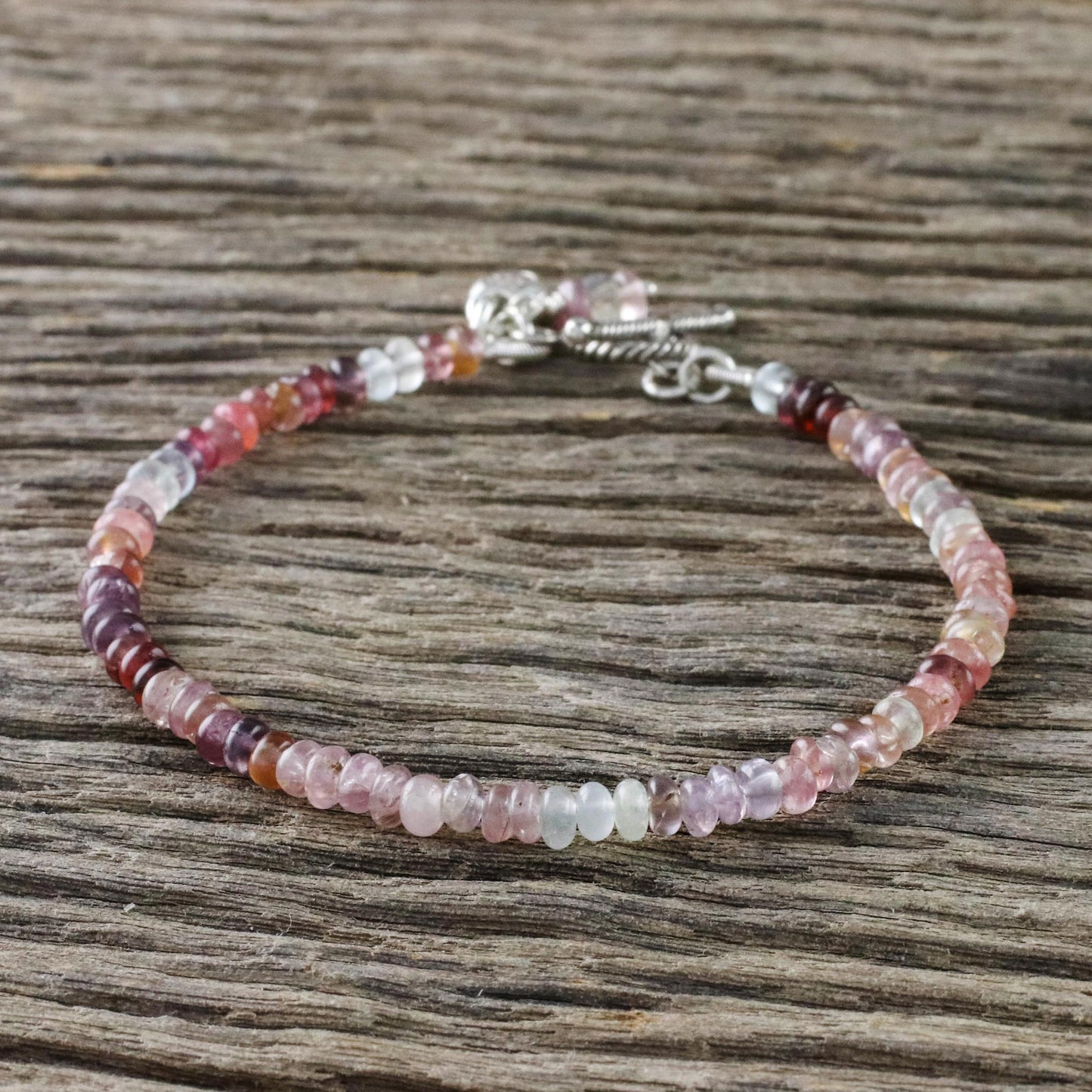 Rosy Rain Spinel Beaded Bracelet with Flower Charm