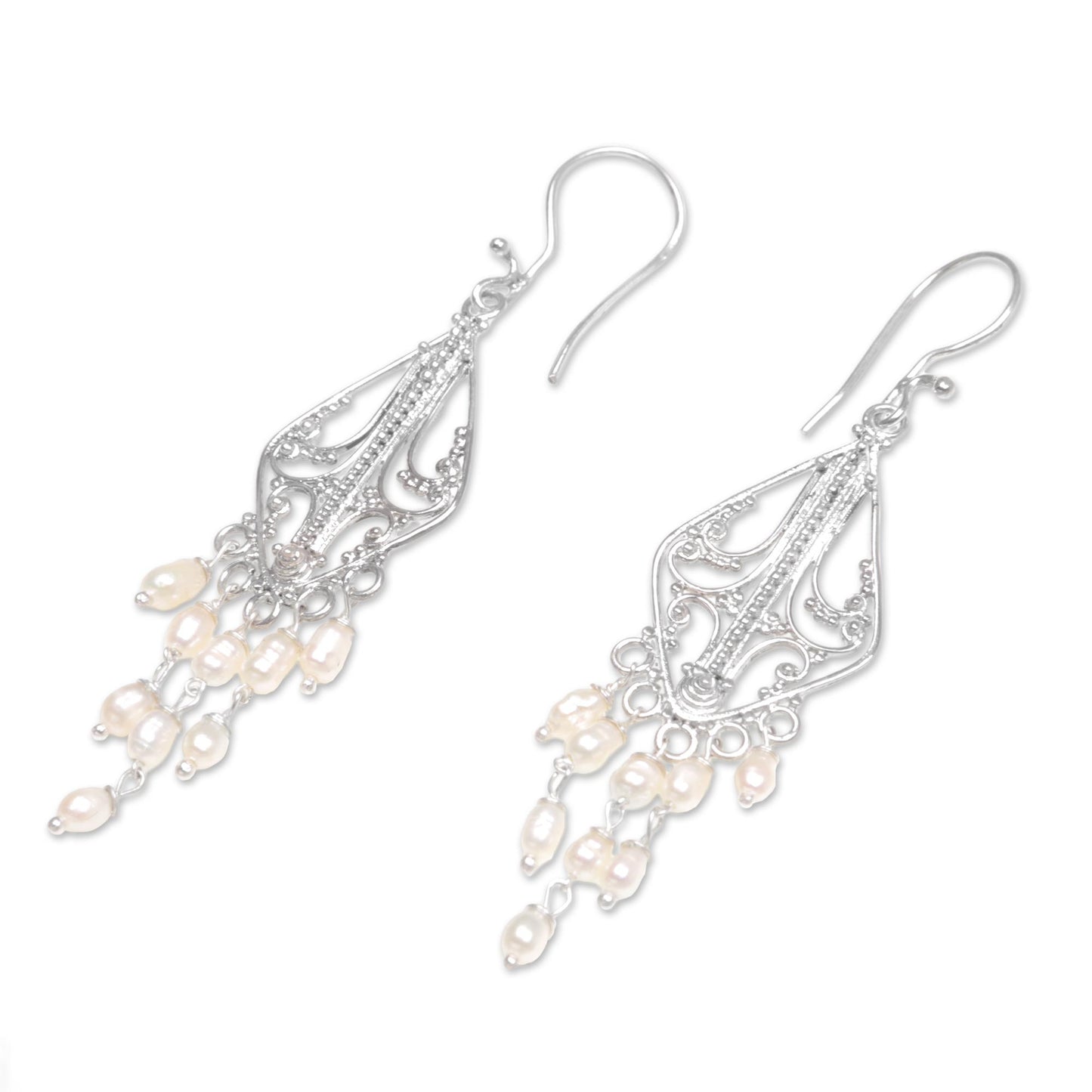 White Iridescence Sterling Silver and Pearl Chandelier Earrings