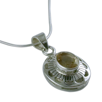 Sun Halo Sterling Silver Necklace with Citrine from India Jewelry