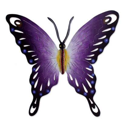 Soul of Wisdom Hand Made Purple Butterfly Steel Wall Sculpture Mexico