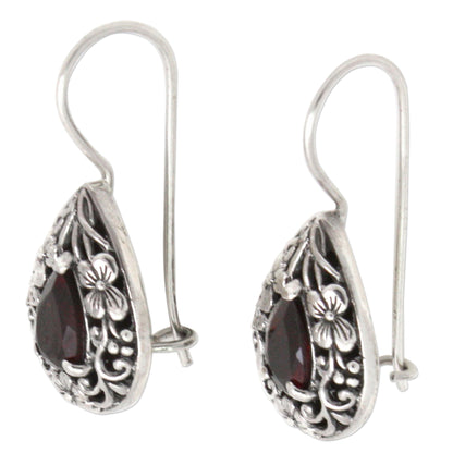 Lovely Daisies Garnet Teardrop Earrings