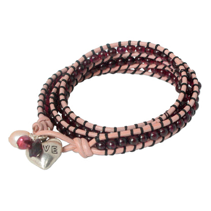 Love Glows Beaded Garnet and Pearl Wrap Bracelet