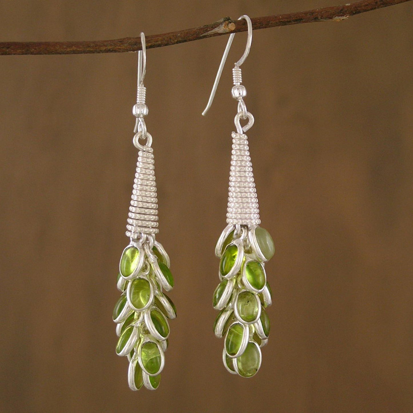 Peridot & Sterling Silver Cluster Earrings