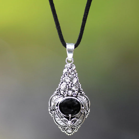 Midnight Garden Floral Sterling Silver and Onyx Necklace