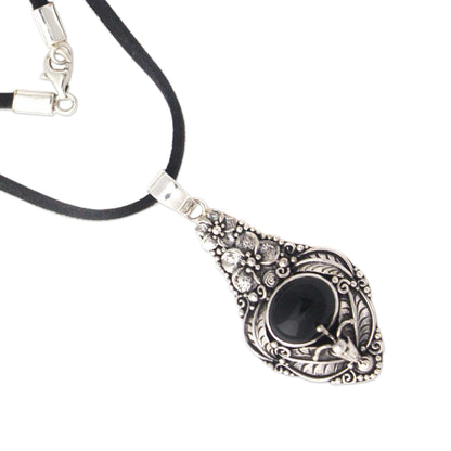 Midnight Garden Floral Sterling Silver and Onyx Necklace