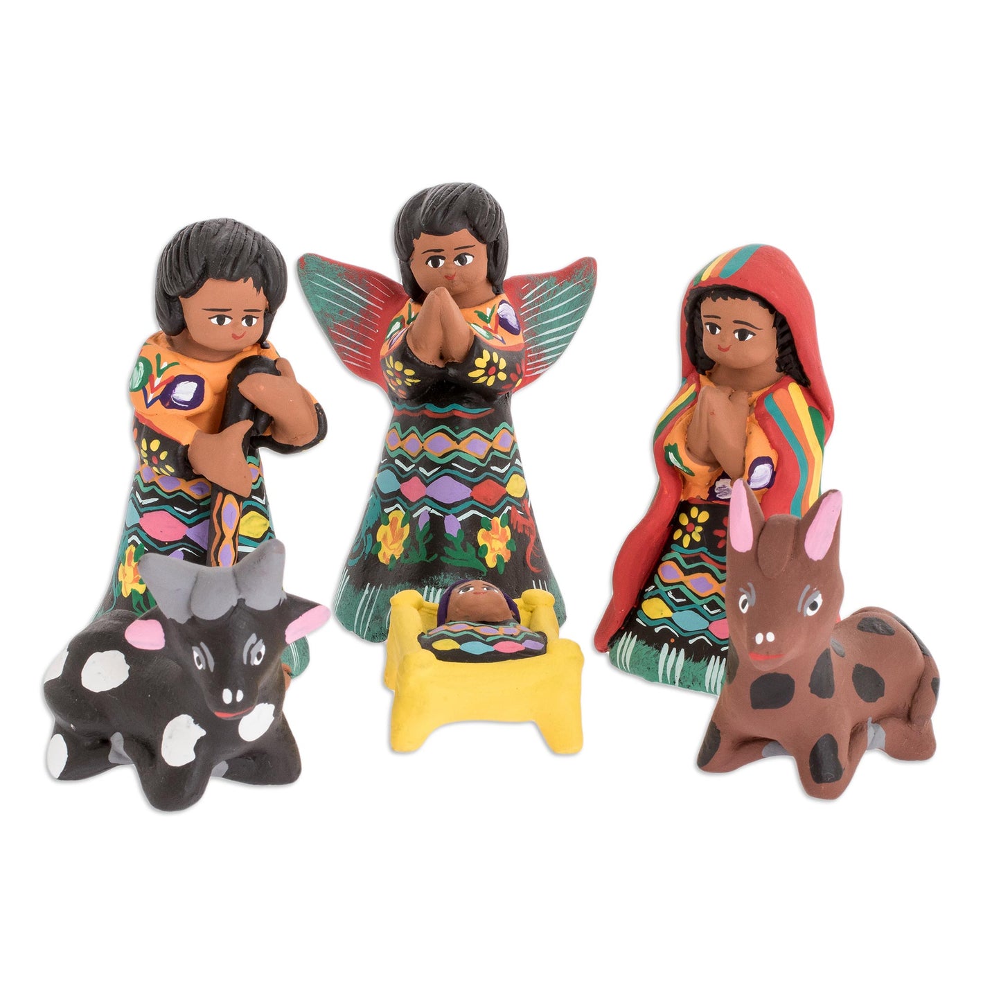 Totonicapan Unique Nativity Scene Ceramic Sculpture (Set of 12)