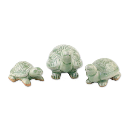 NOVICA - Celadon Ceramic Turtle Sculpture Set