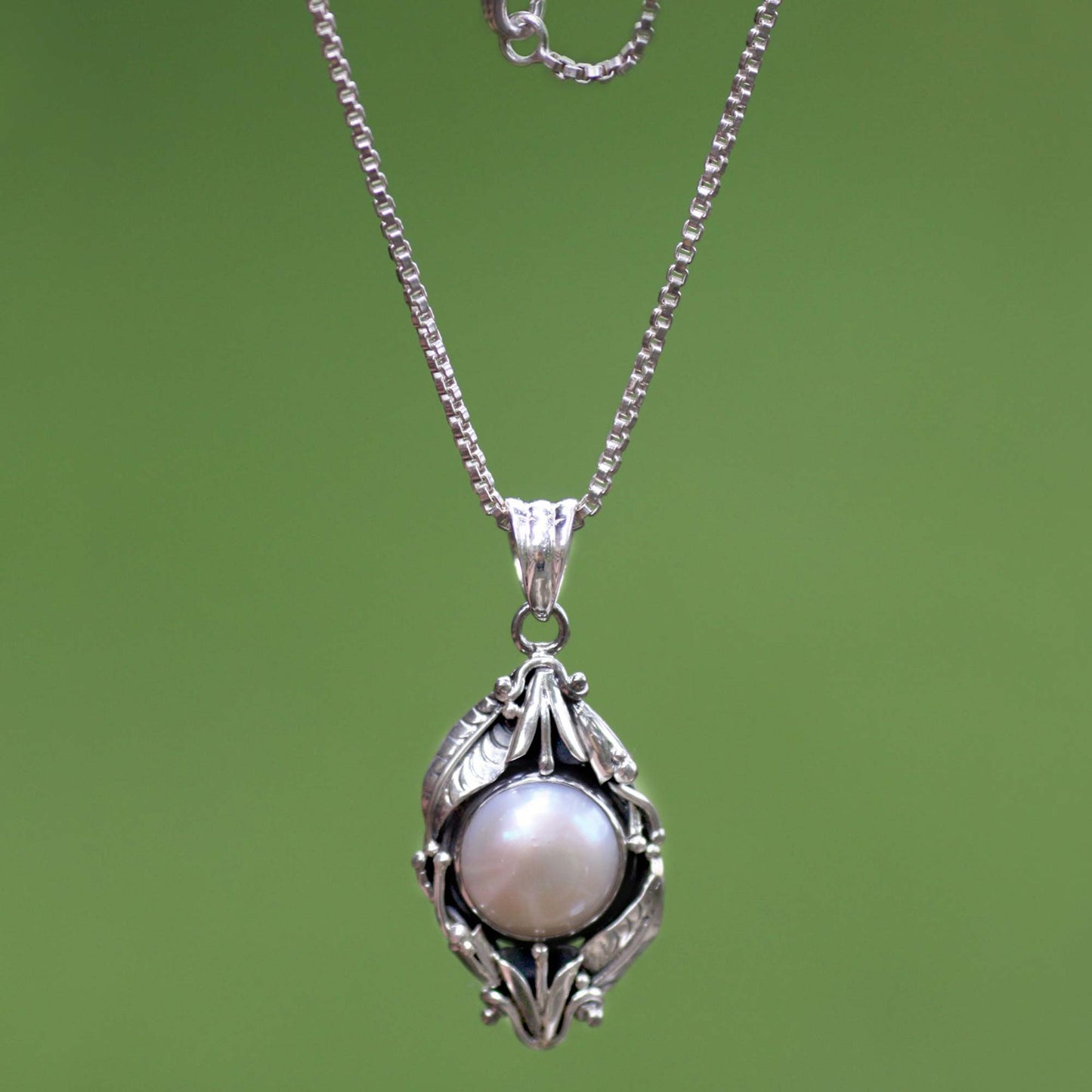 Nest of Lilies Sterling Silver and Cultured Pearl Pendant Necklace