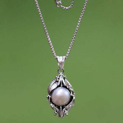 Nest of Lilies Sterling Silver and Cultured Pearl Pendant Necklace