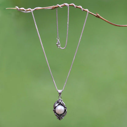 Nest of Lilies Sterling Silver and Cultured Pearl Pendant Necklace