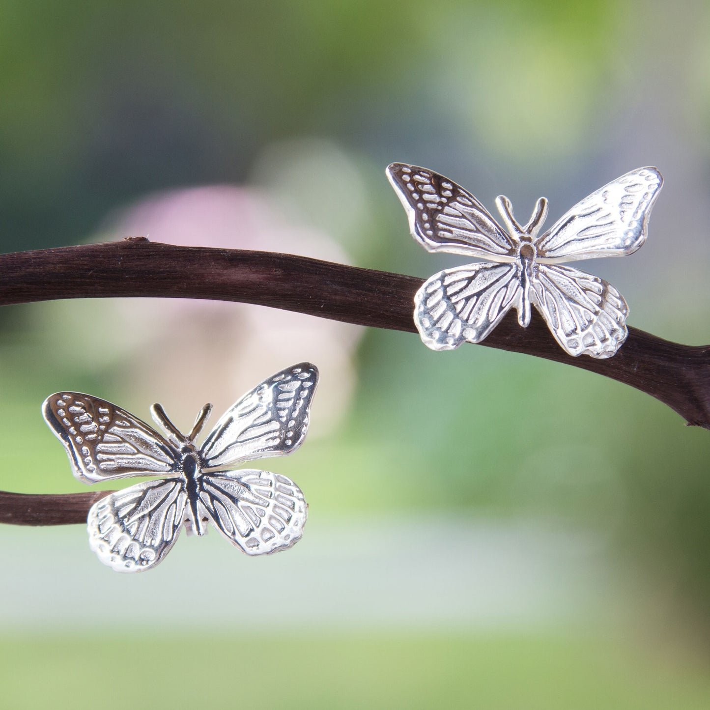 Monarch Butterfly Sterling Silver Button Earrings