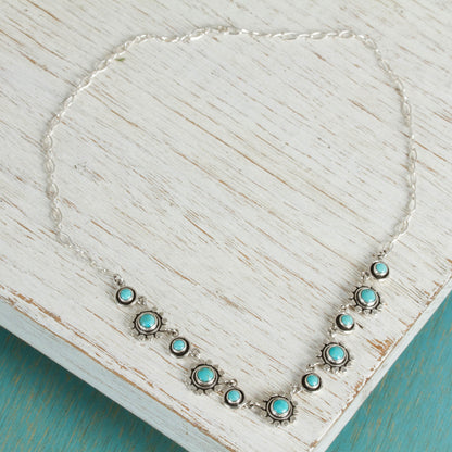 Aztec Star Handmade Floral Sterling Silver Natural Turquoise Necklace