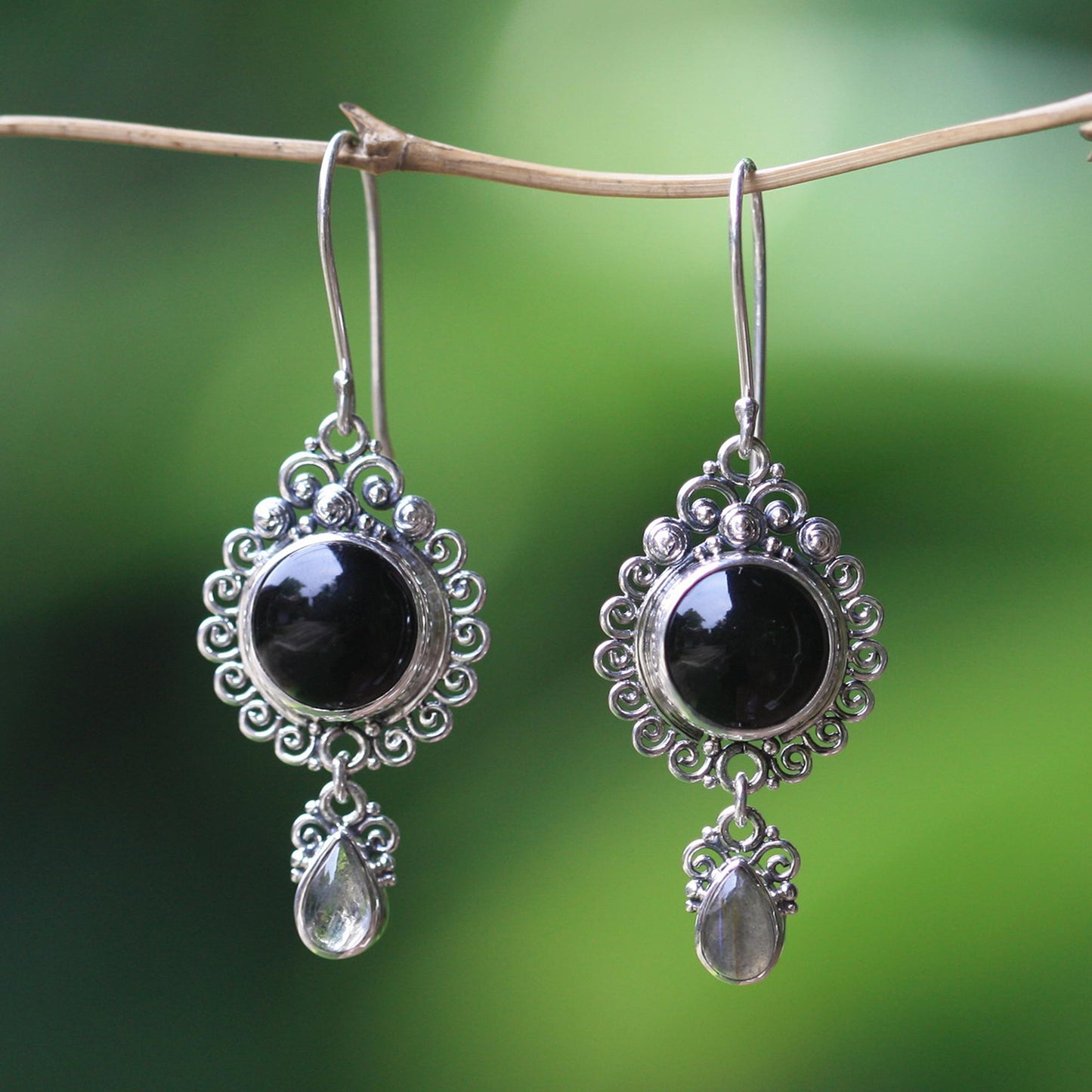 Midnight Tears Indonesian Sterling Silver Onyx Dangle Earrings