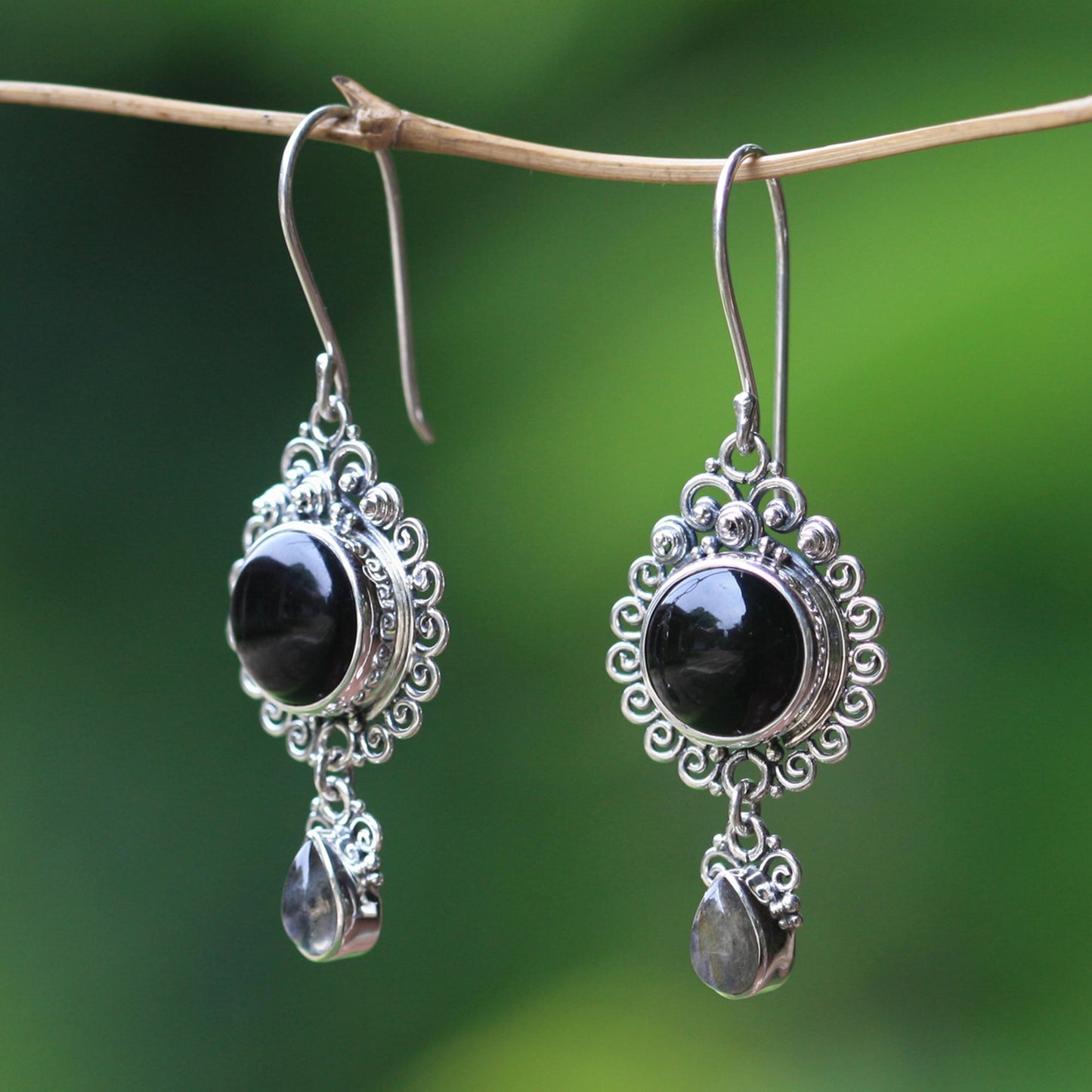 Midnight Tears Indonesian Sterling Silver Onyx Dangle Earrings