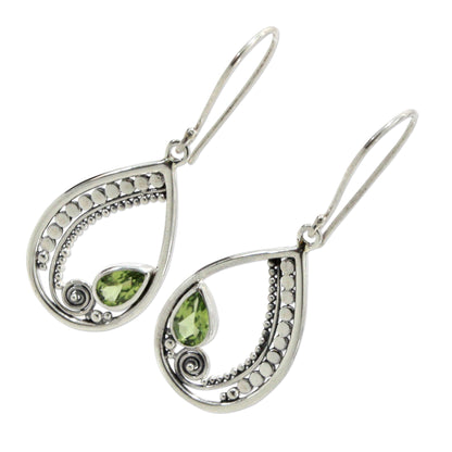 Paisley Swirl Sterling Silver Peridot Dangle Earrings