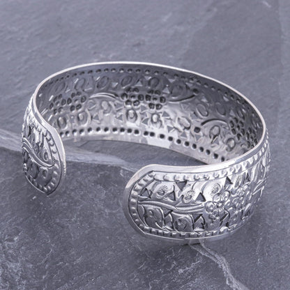 Precious Garland Unique Floral Sterling Silver Cuff Bracelet