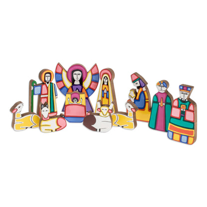 Christmas Color Handmade Religious Wood Nativity Scene Sculpture (11 Pieces)