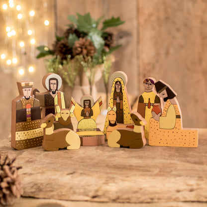 Christmas Gift Christianity Wood Nativity Scene Sculpture (11 Pieces)