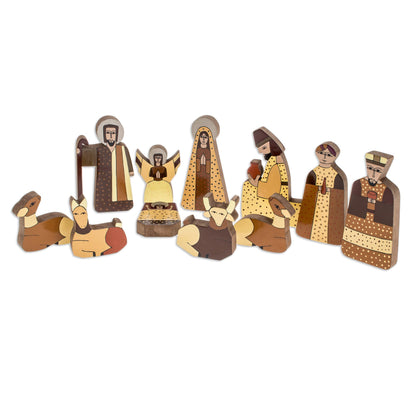 Christmas Gift Christianity Wood Nativity Scene Sculpture (11 Pieces)