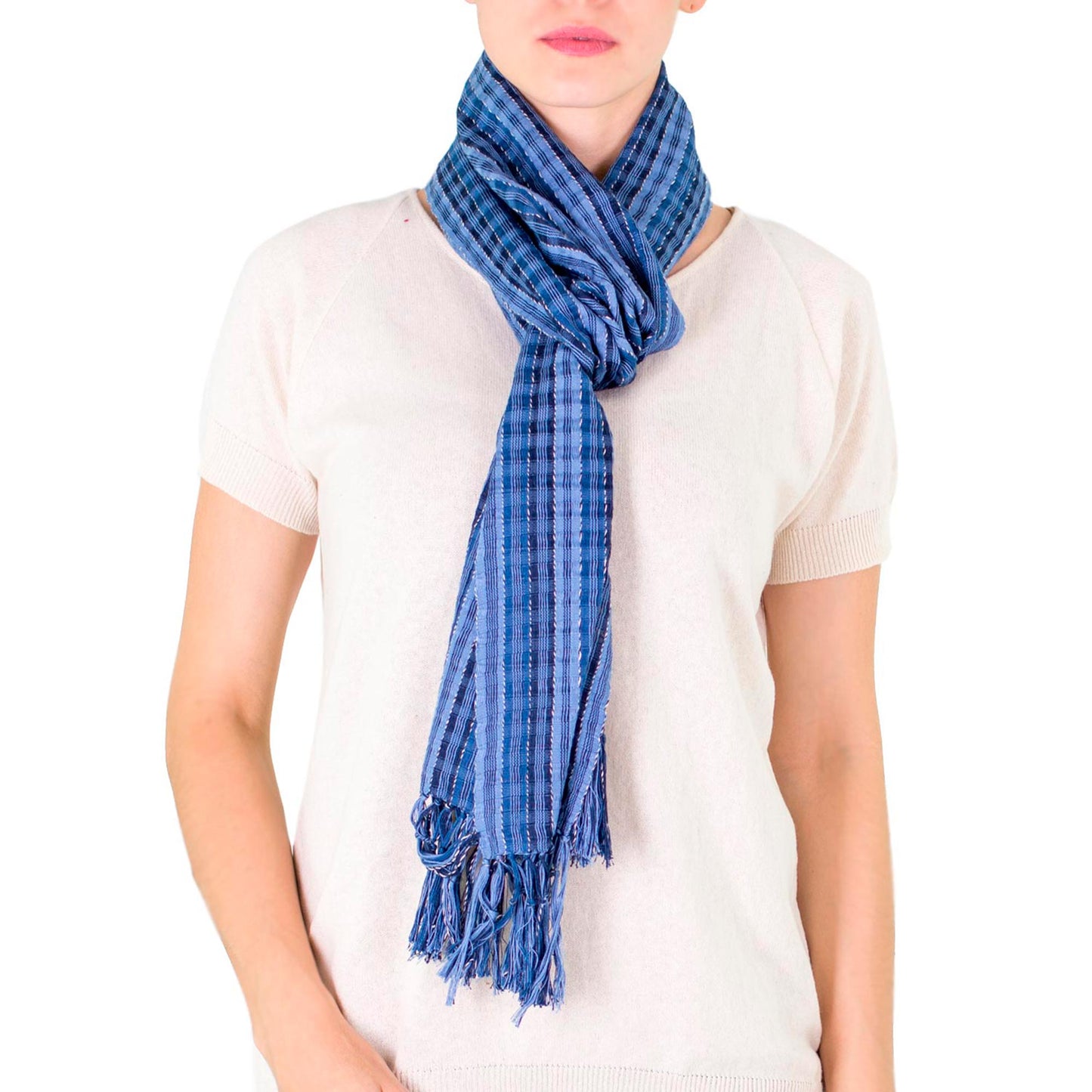 Sapphire Nahualateis River Fair Trade Blue Cotton Scarf