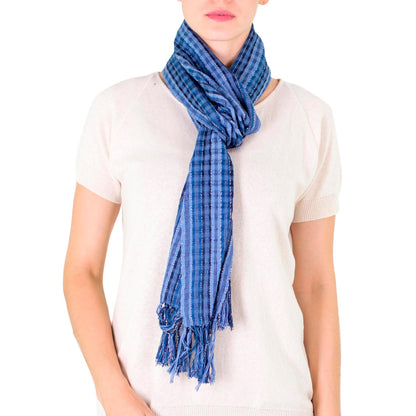 Sapphire Nahualateis River Fair Trade Blue Cotton Scarf