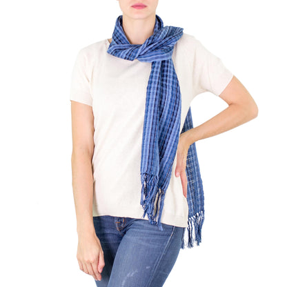 Sapphire Nahualateis River Fair Trade Blue Cotton Scarf