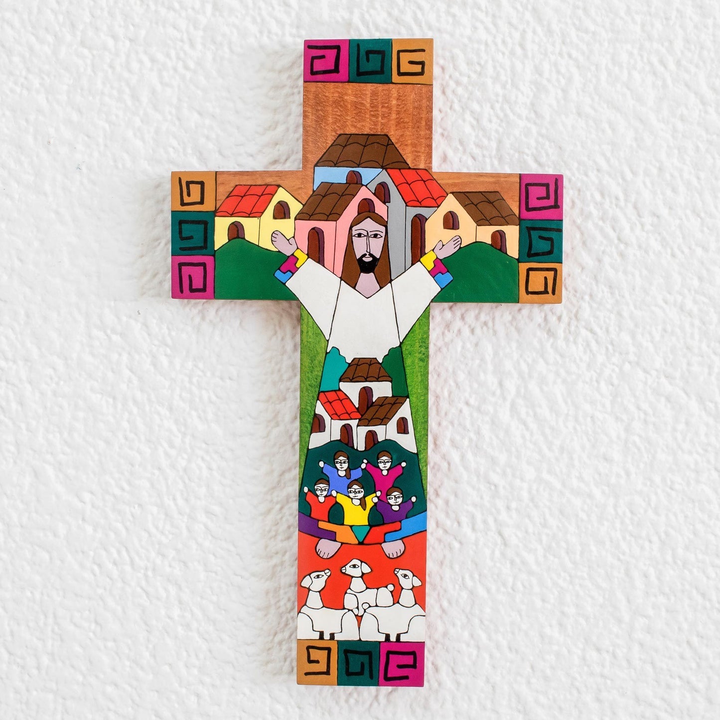 Community of Love Hand Painted Pinewood Cross