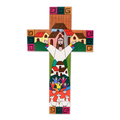 Community of Love Hand Painted Pinewood Cross