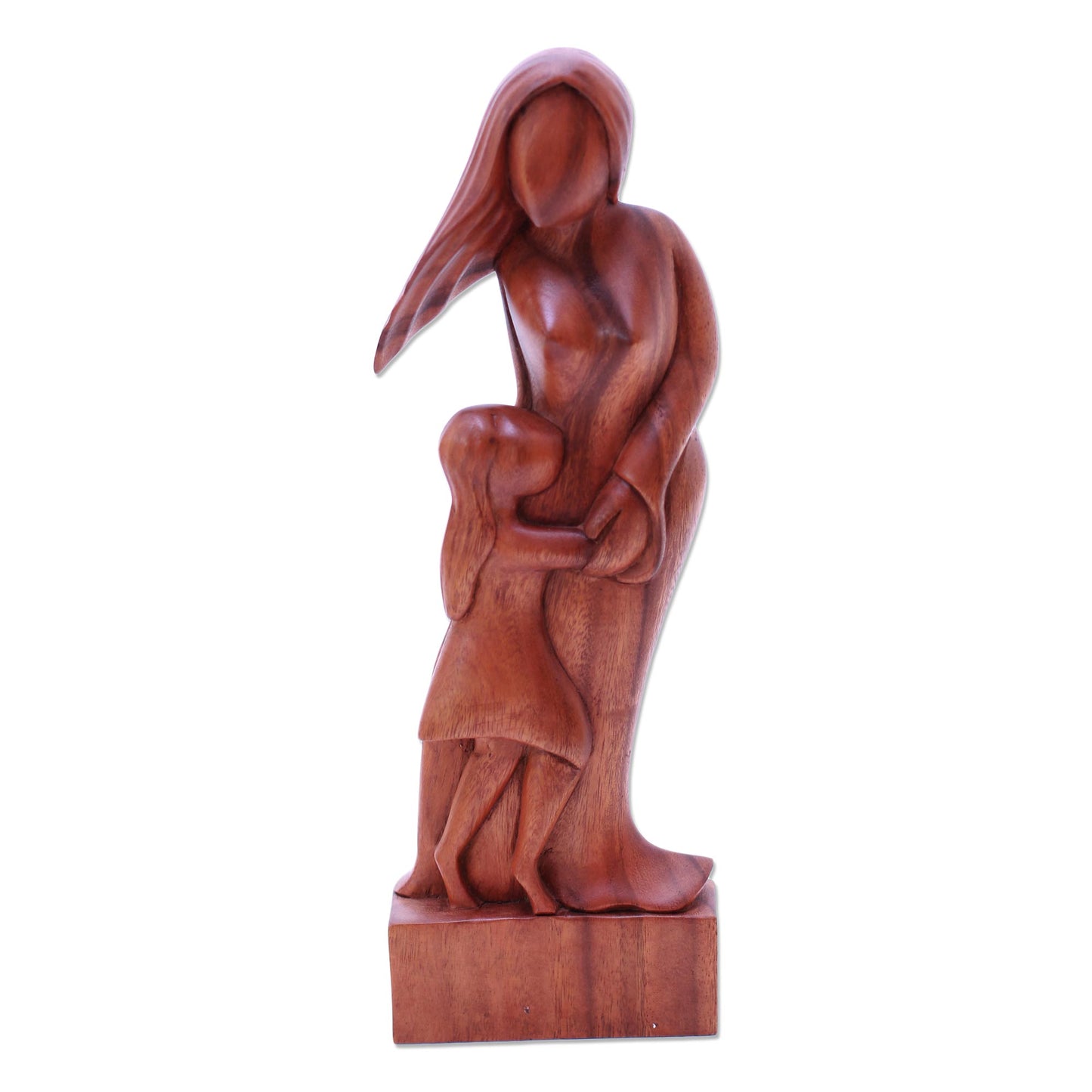 Mother and Daughter Artisan Crafted Wood Family Sculpture