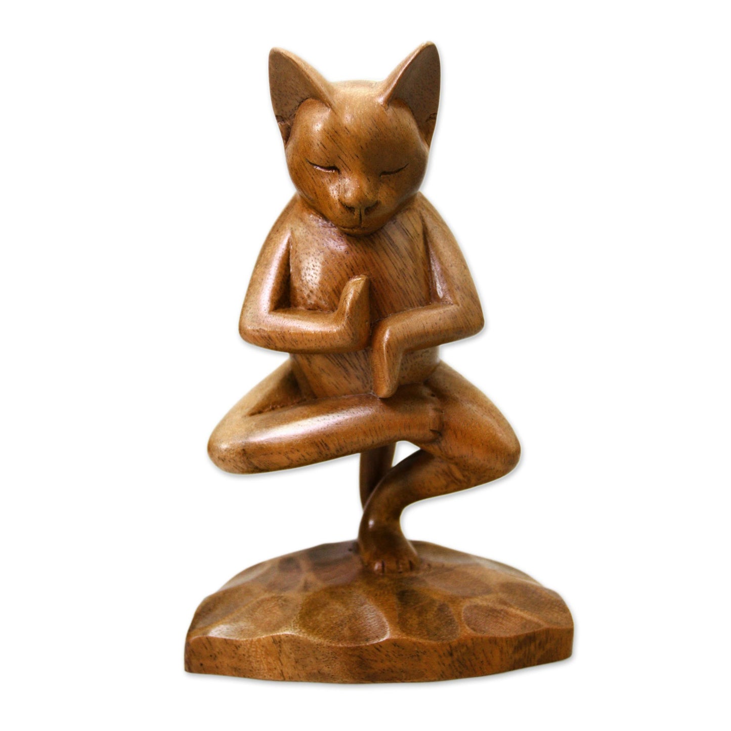 Vrkasana Yoga Kitty Wood Sculpture