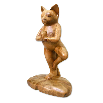 Tree Pose Yoga Cat Original Wood Statuette