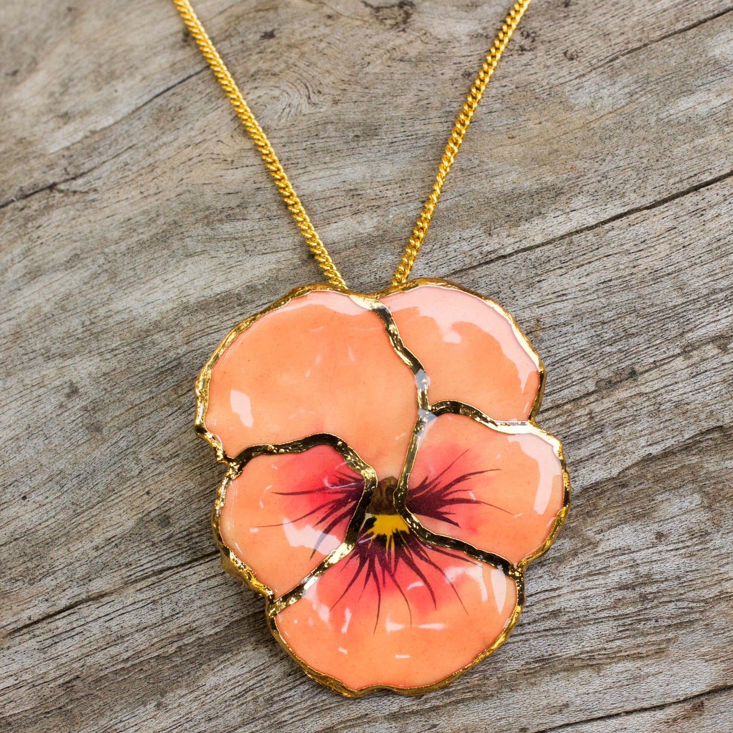 Peach Pansy Natural Flower Pendant Necklace from Thailand