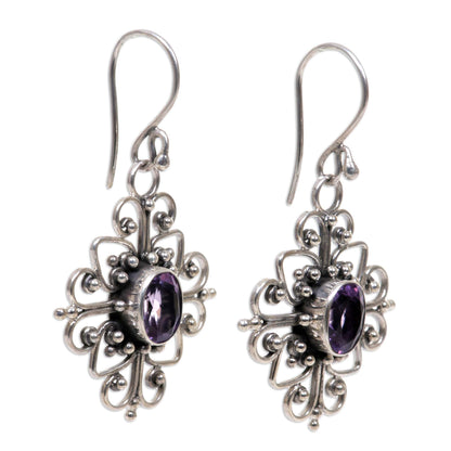 Radiant Blossom Floral Sterling Silver and Amethyst Dangle Earrings