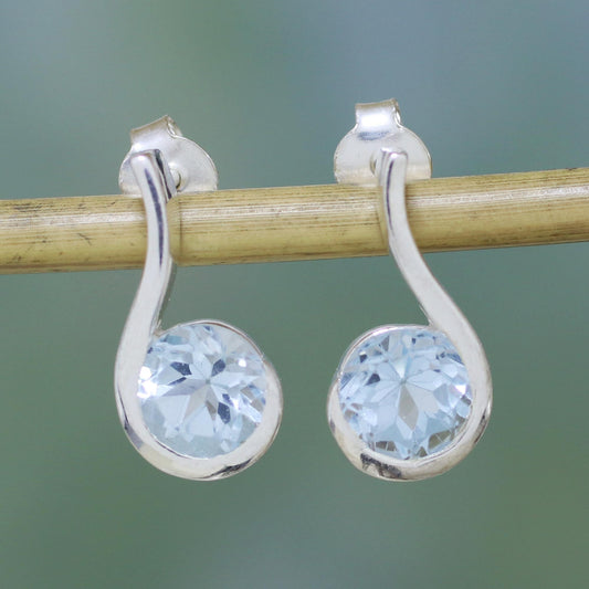 Sky Droplet Blue Topaz Earrings in Sterling Silver Modern Jewelry