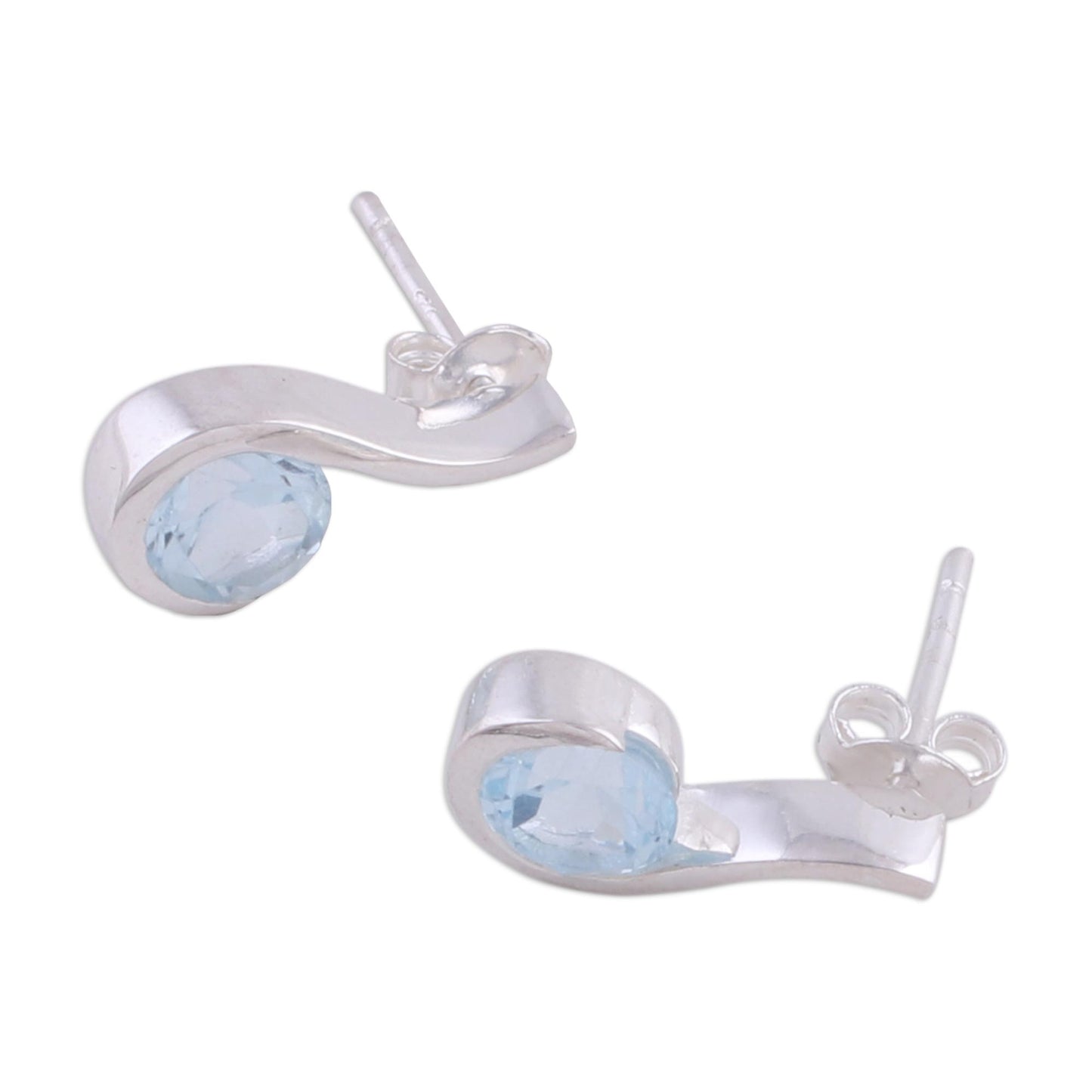 Sky Droplet Blue Topaz Earrings in Sterling Silver Modern Jewelry