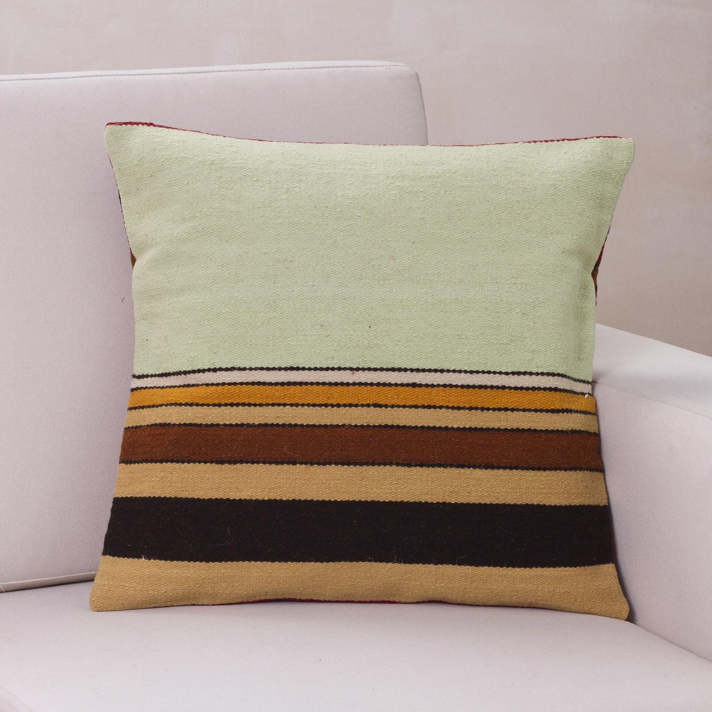 Parallel Contrasts Geometric Wool Striped Green Cushion Cover from Peru