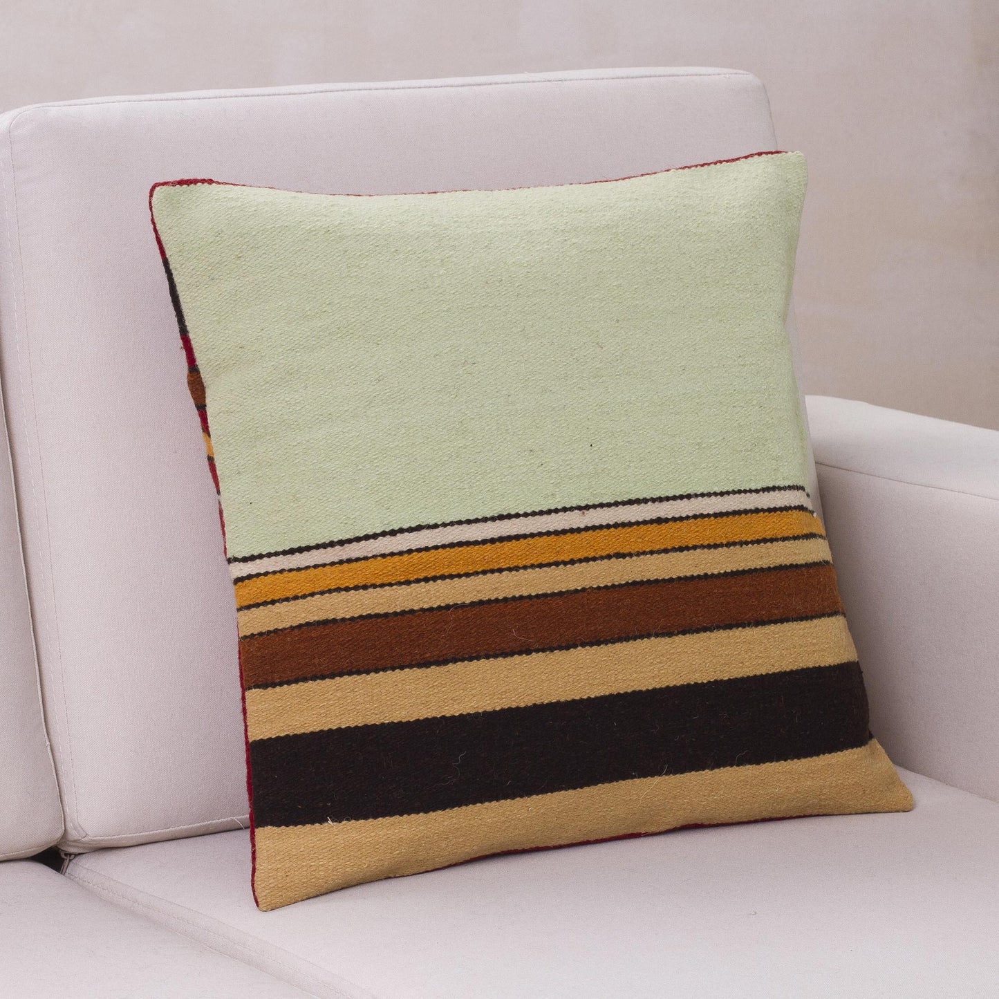 Parallel Contrasts Geometric Wool Striped Green Cushion Cover from Peru